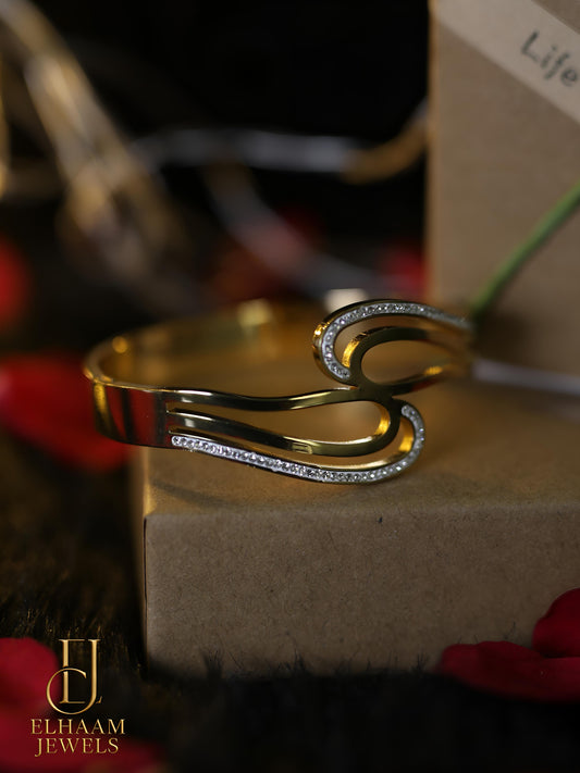 Golden Wave Elegance Cuff by Elhaam Jewels