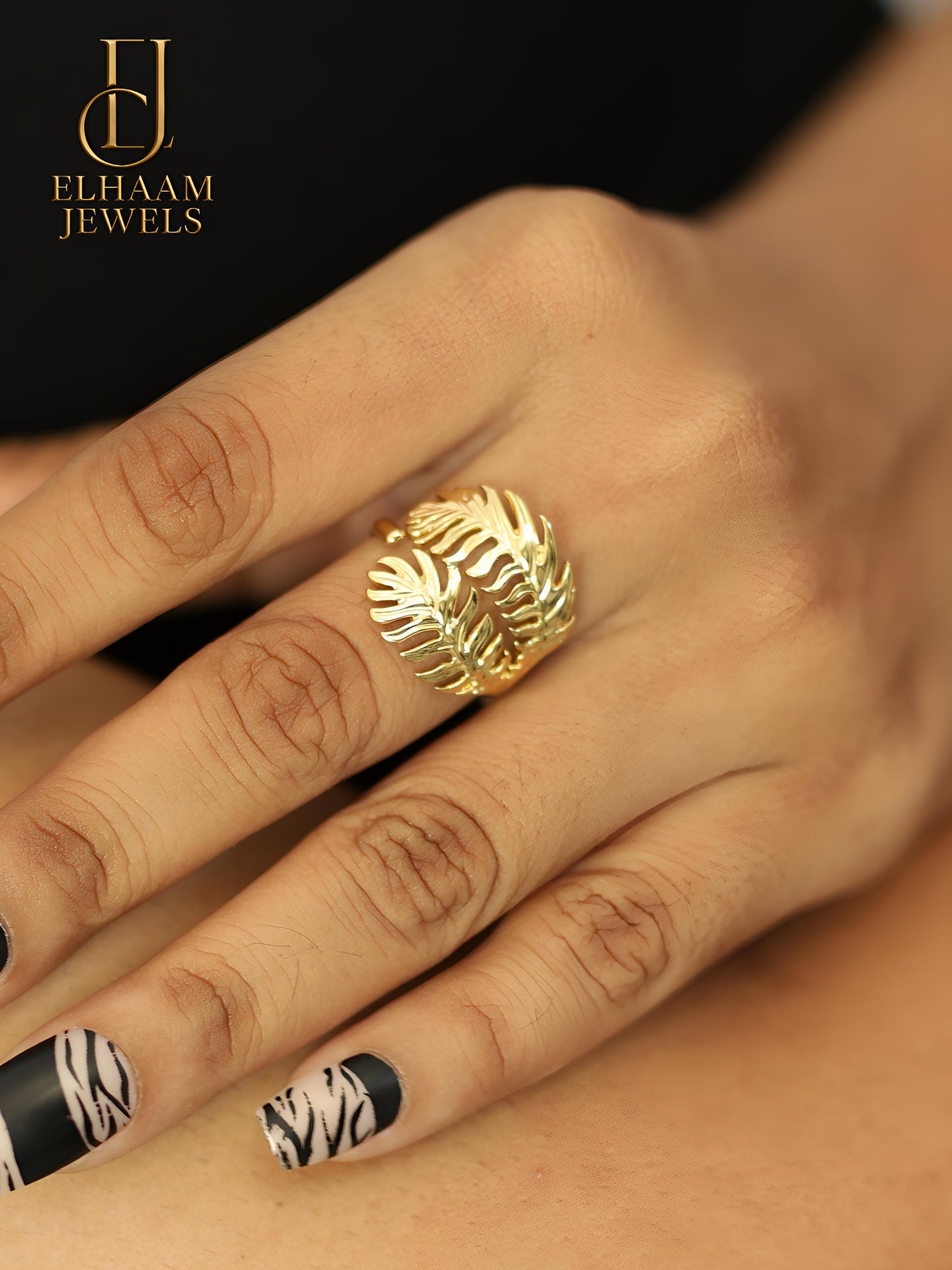 Golden Palm Grace Ring by Elhaam Jewels