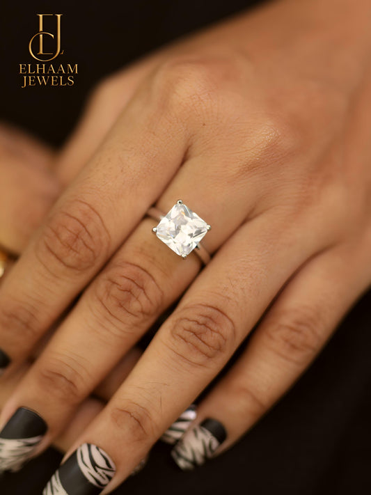 Radiant Solitaire Crown Ring by Elhaam Jewels