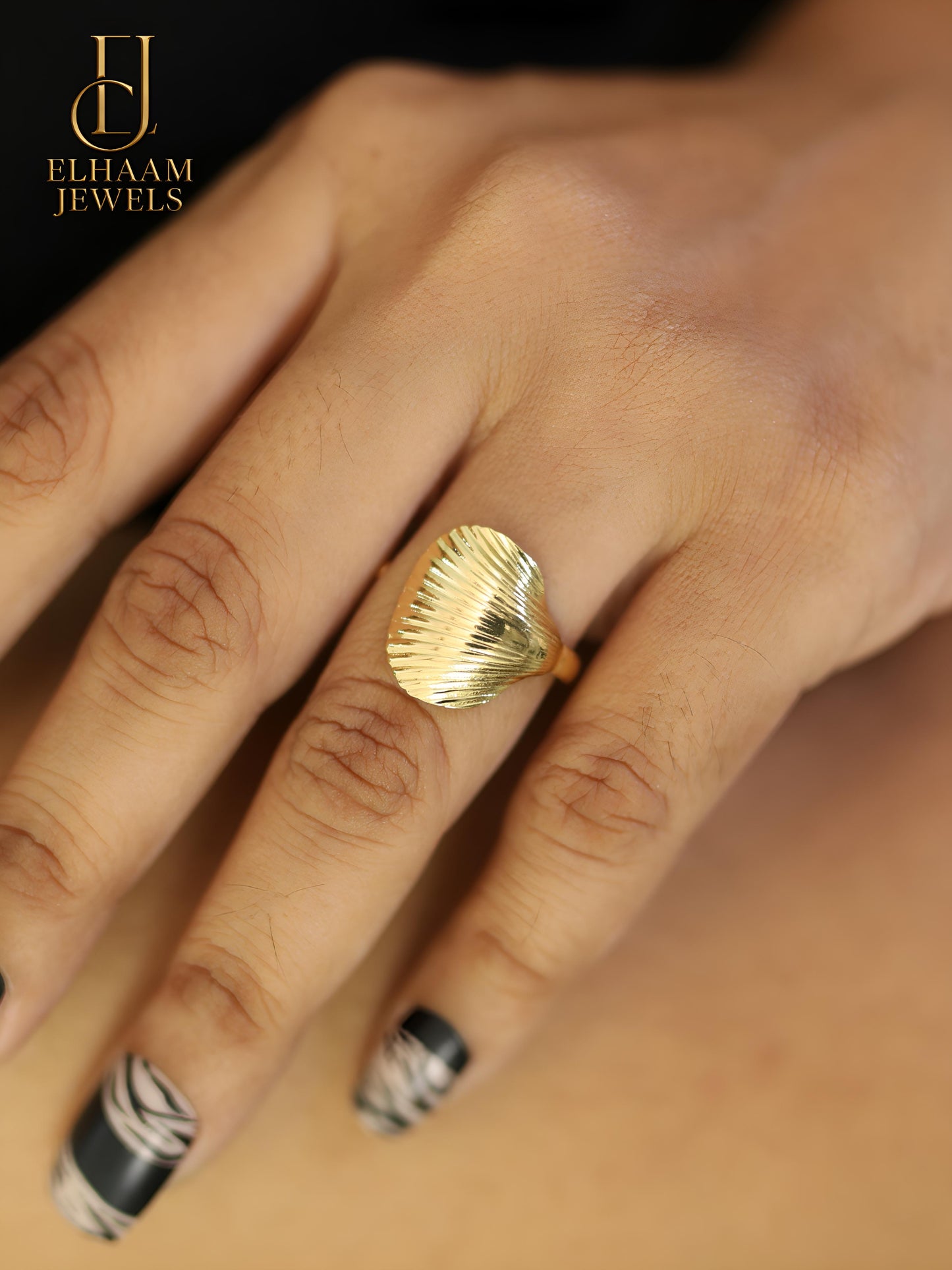 Golden Shell Elegance Ring by Elhaam Jewels