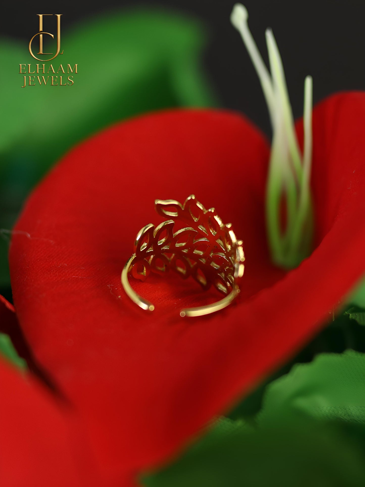 Golden Leaf Harmony Ring by Elhaam Jewels