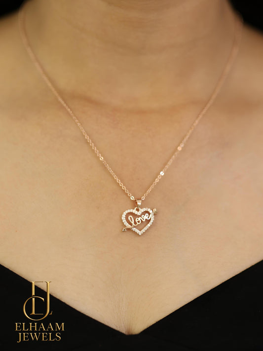 Love in Heart Rose Gold Pendent Necklace