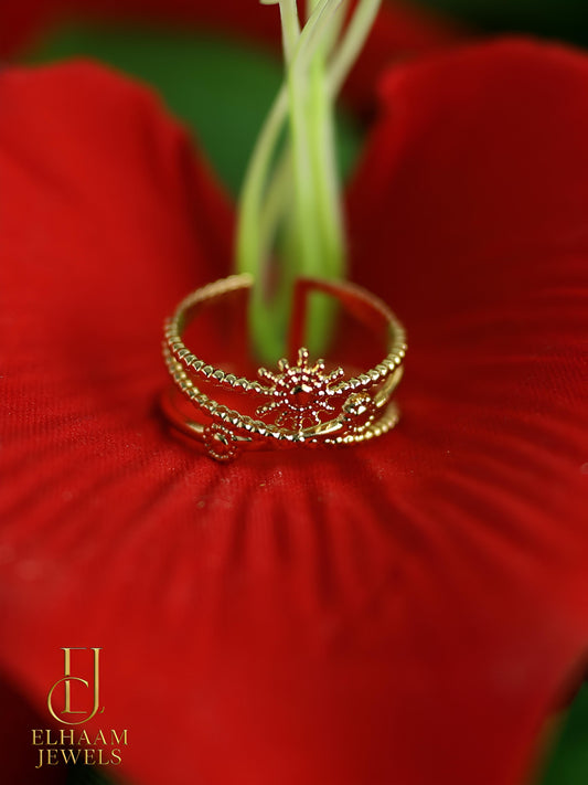 Sunburst Beaded Adjustable Ring (18K Gold Plated)