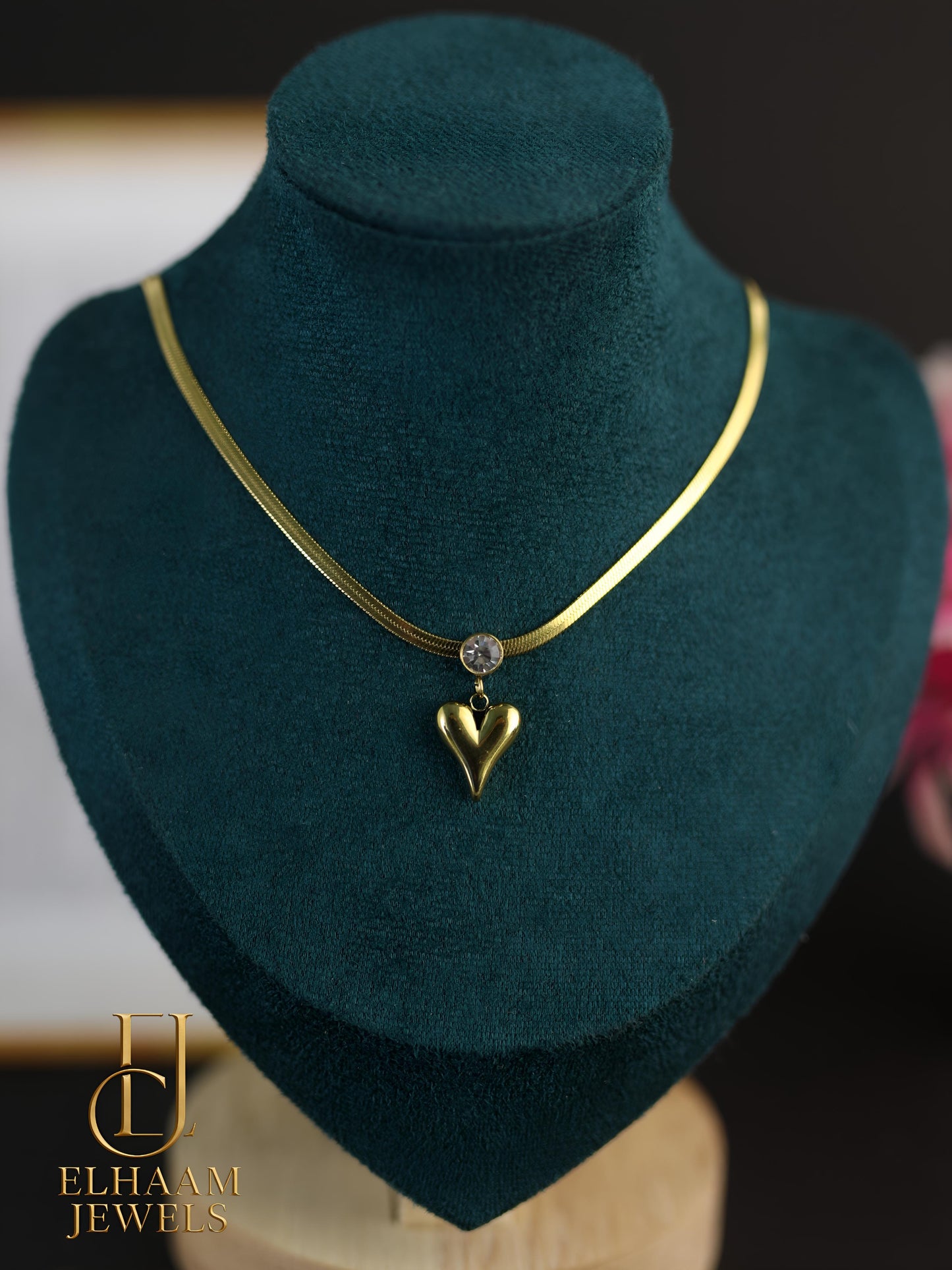 Gold Plated Heart Pendant Necklace with Crystal Charm