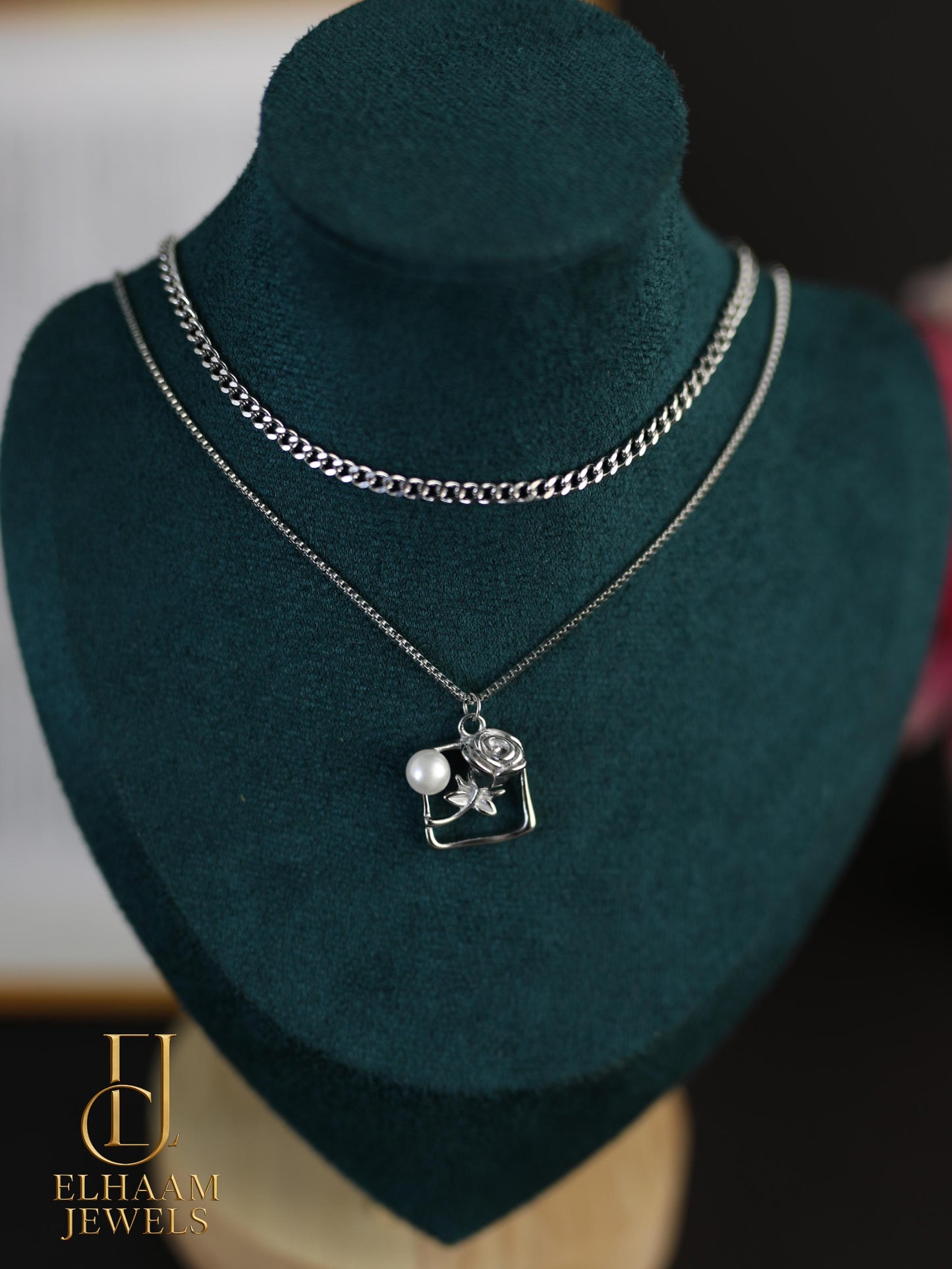 Pearl Rose Silver Plated Pendant Necklace for Women