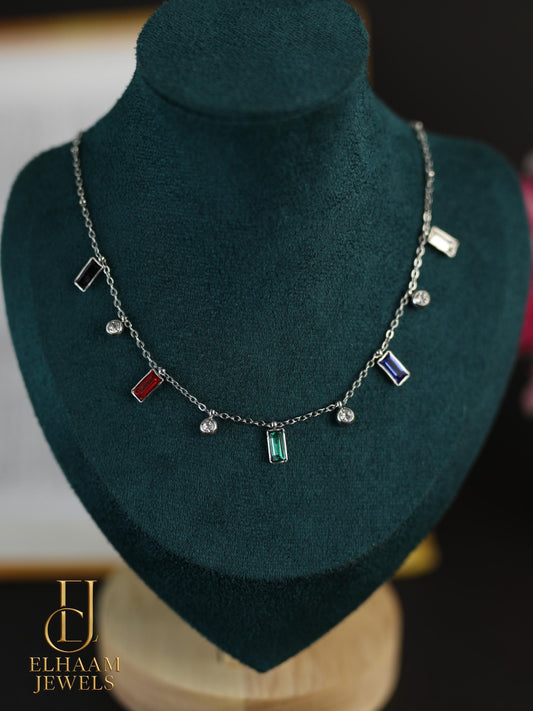 Multicolored Gemstone Charm Necklace