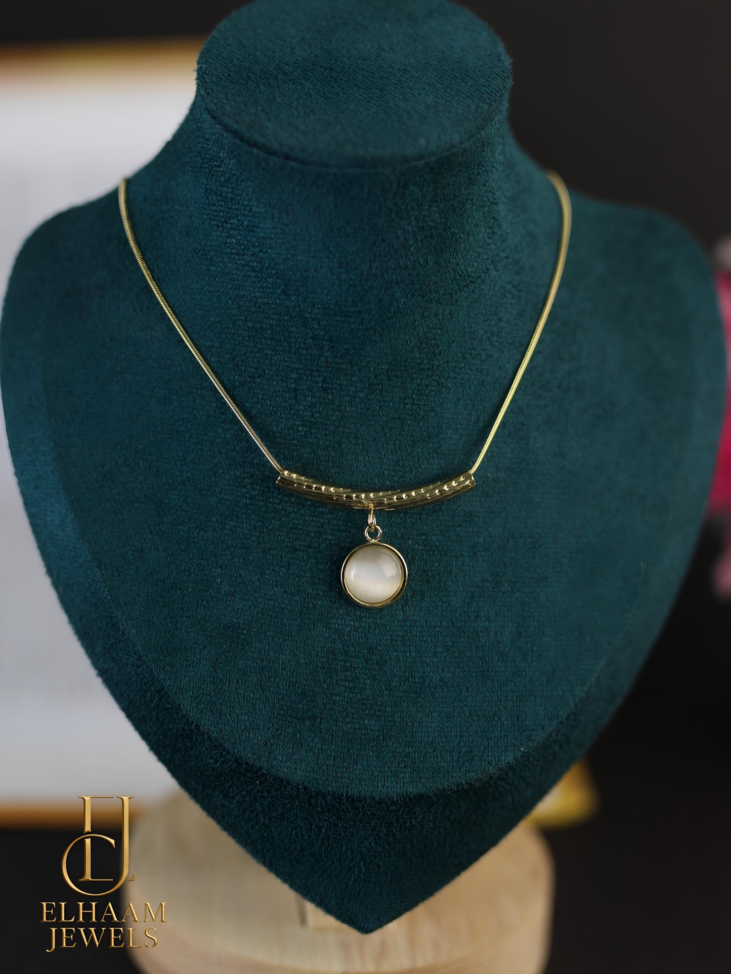 Golden Moonstone Pendant Necklace by Elhaam Jewels