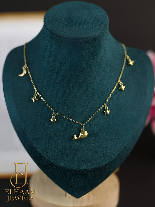 Ocean Charm Whale, Moon & Star Gold Plated Necklace | Elhaam Jewels