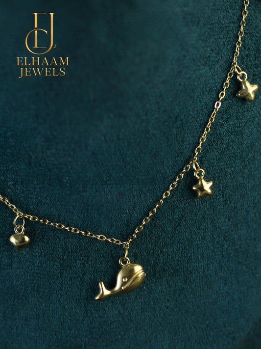 Ocean Charm Whale, Moon & Star Gold Plated Necklace | Elhaam Jewels