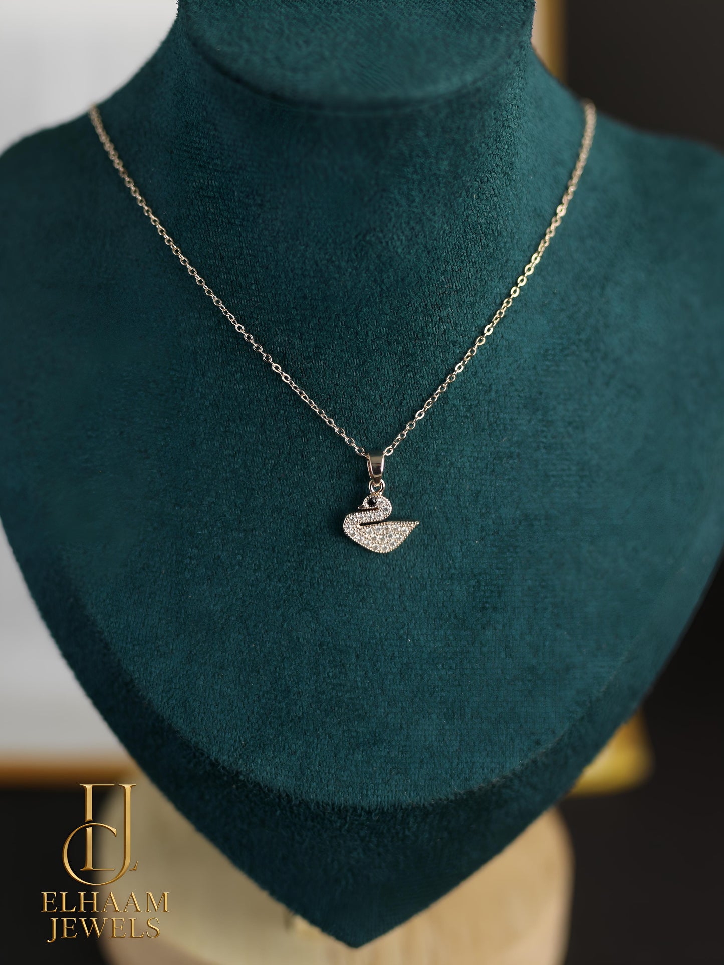 Diamond Swan Rose Gold Pendant Necklace