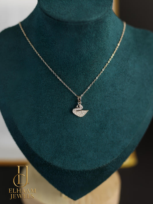 Diamond Swan Rose Gold Pendant Necklace