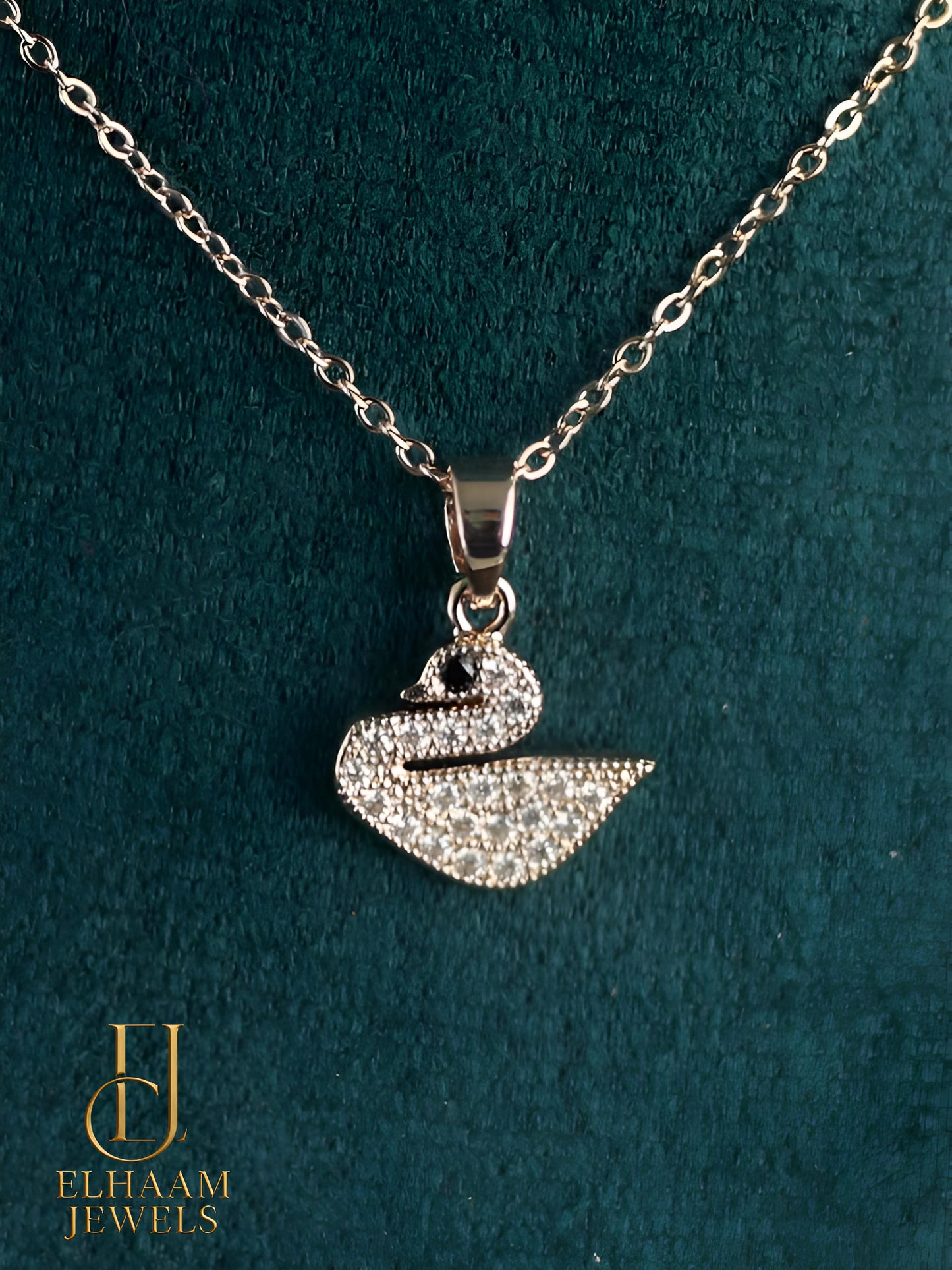 Diamond Swan Rose Gold Pendant Necklace