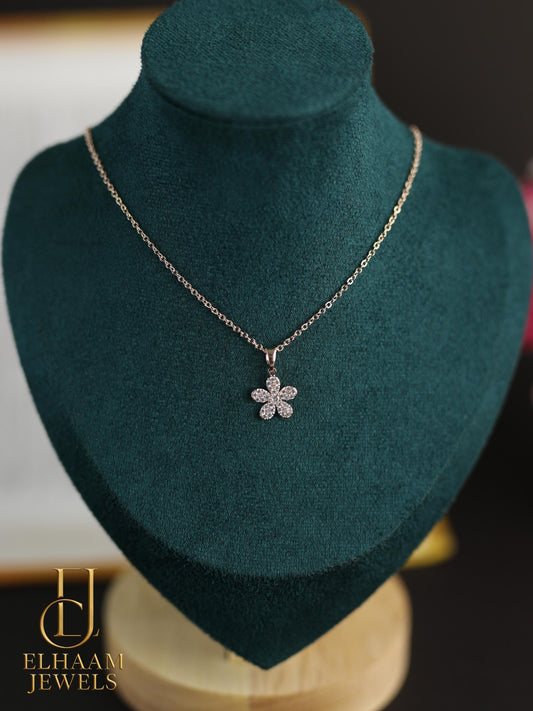 Diamond Flower Necklace - Rose Gold Pave Pendant
