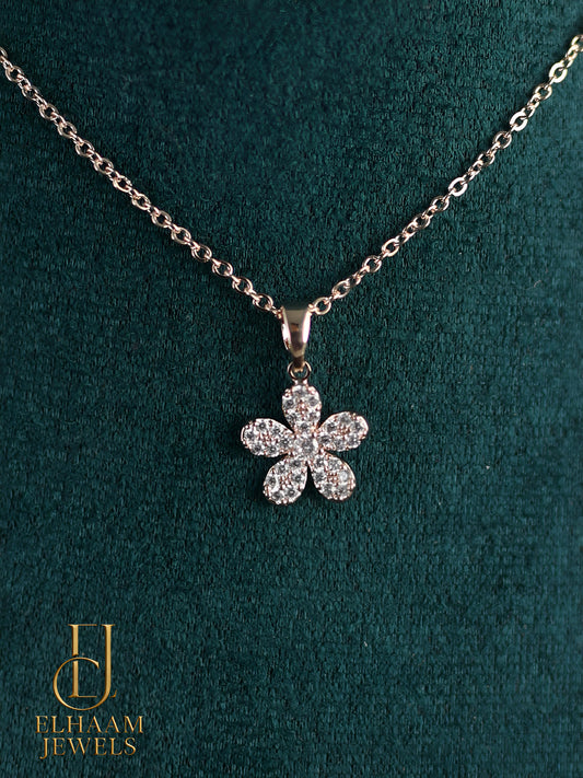 Diamond Flower Necklace - Rose Gold Pave Pendant