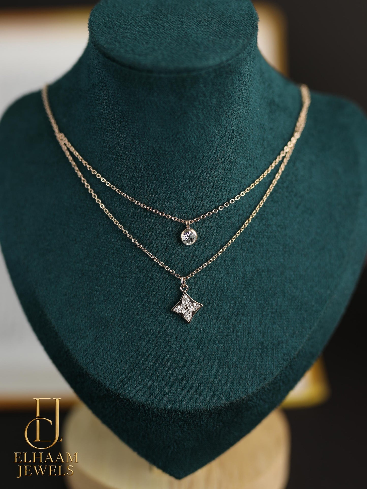 Diamond Layered Star Rose Gold Pendants Necklace