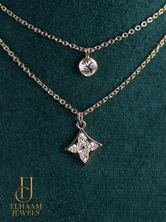 Diamond Layered Star Rose Gold Pendants Necklace