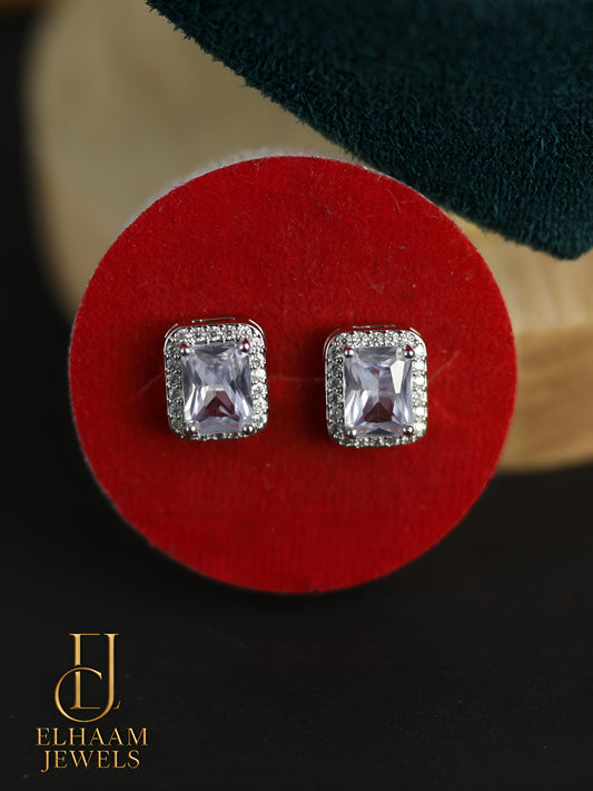 Emerald Cut Halo Solitaire Diamond Necklace and Stud Earring Set