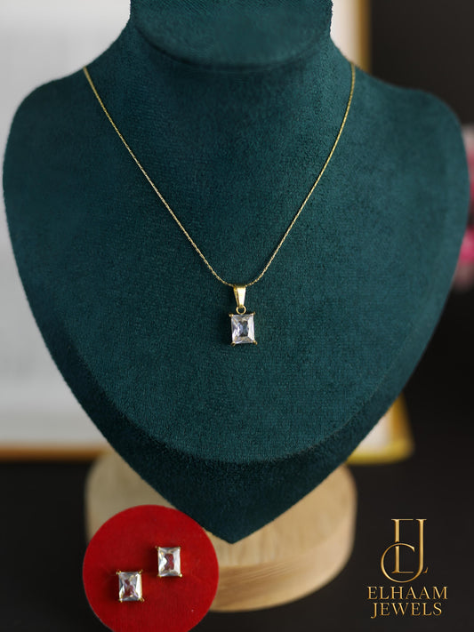 Cristal Diamond Gold Plated Necklace with Earring Set